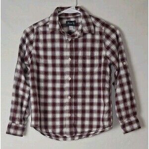 The Children's Place Boys M 7/8 Long Sleeve Plaid Button Up Red White Blue